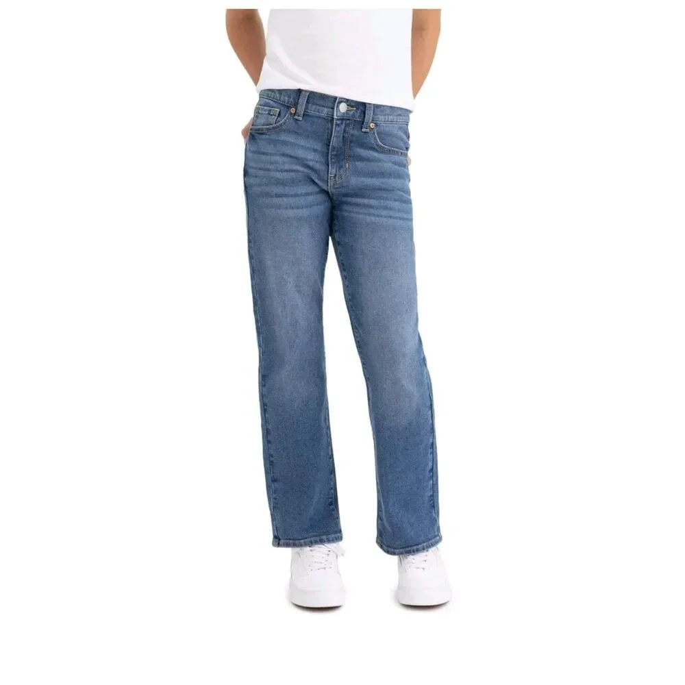 Jordache Girls High Rise Baggy Straight Jean, Size 16 Stretch Medium Enzyme